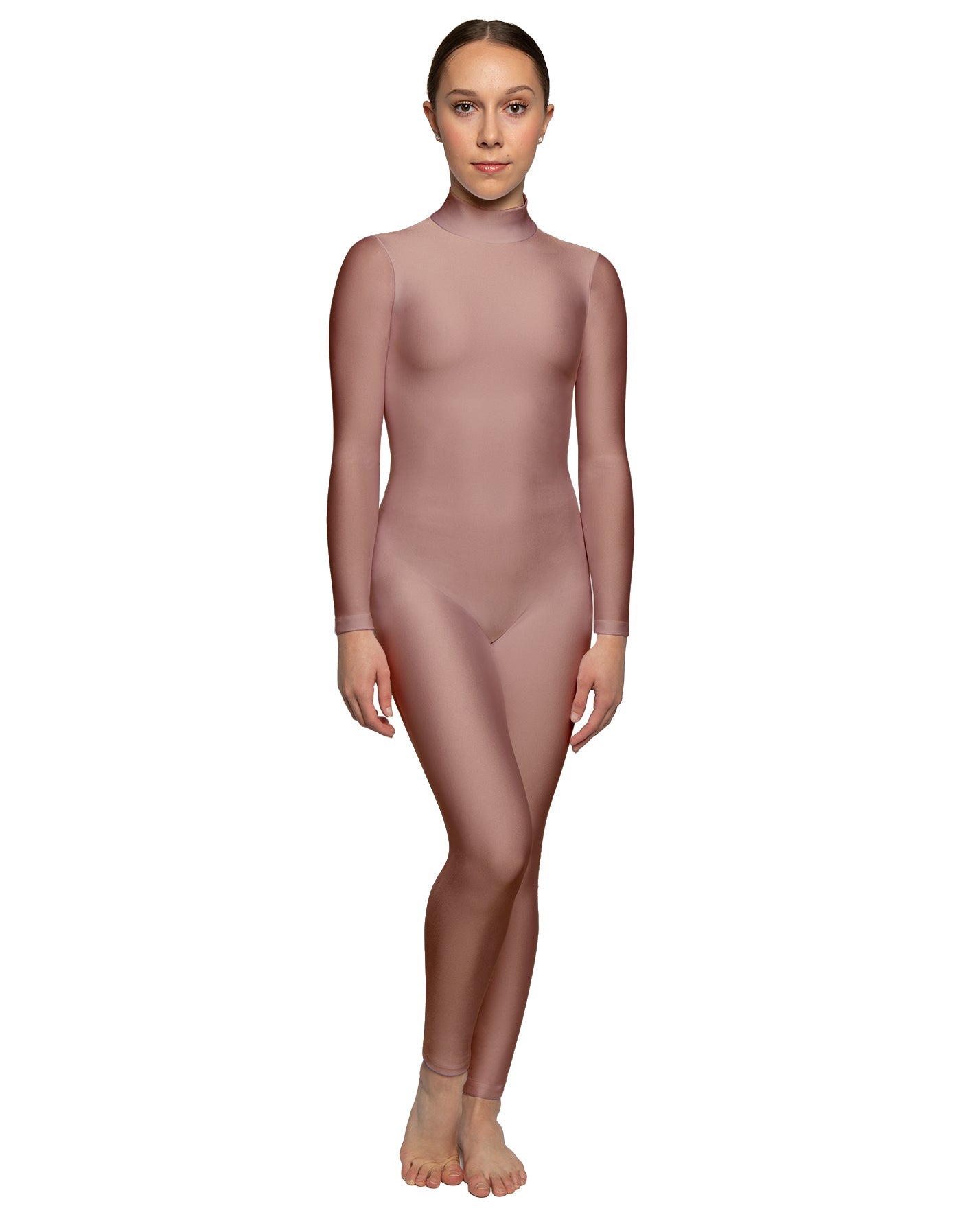 Solid Lycra LS Tneck Open Back Unitard