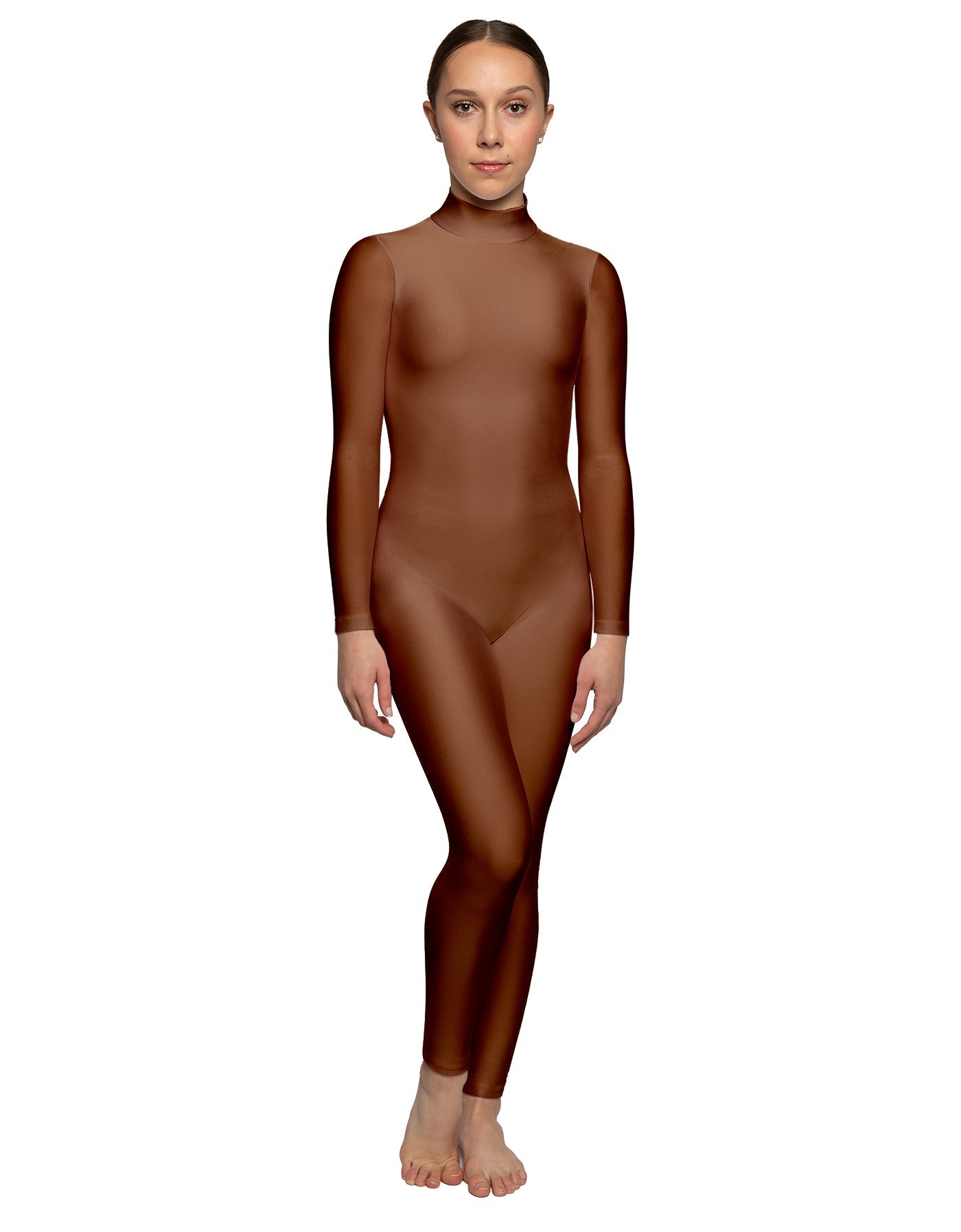 Solid Lycra LS Tneck Open Back Unitard
