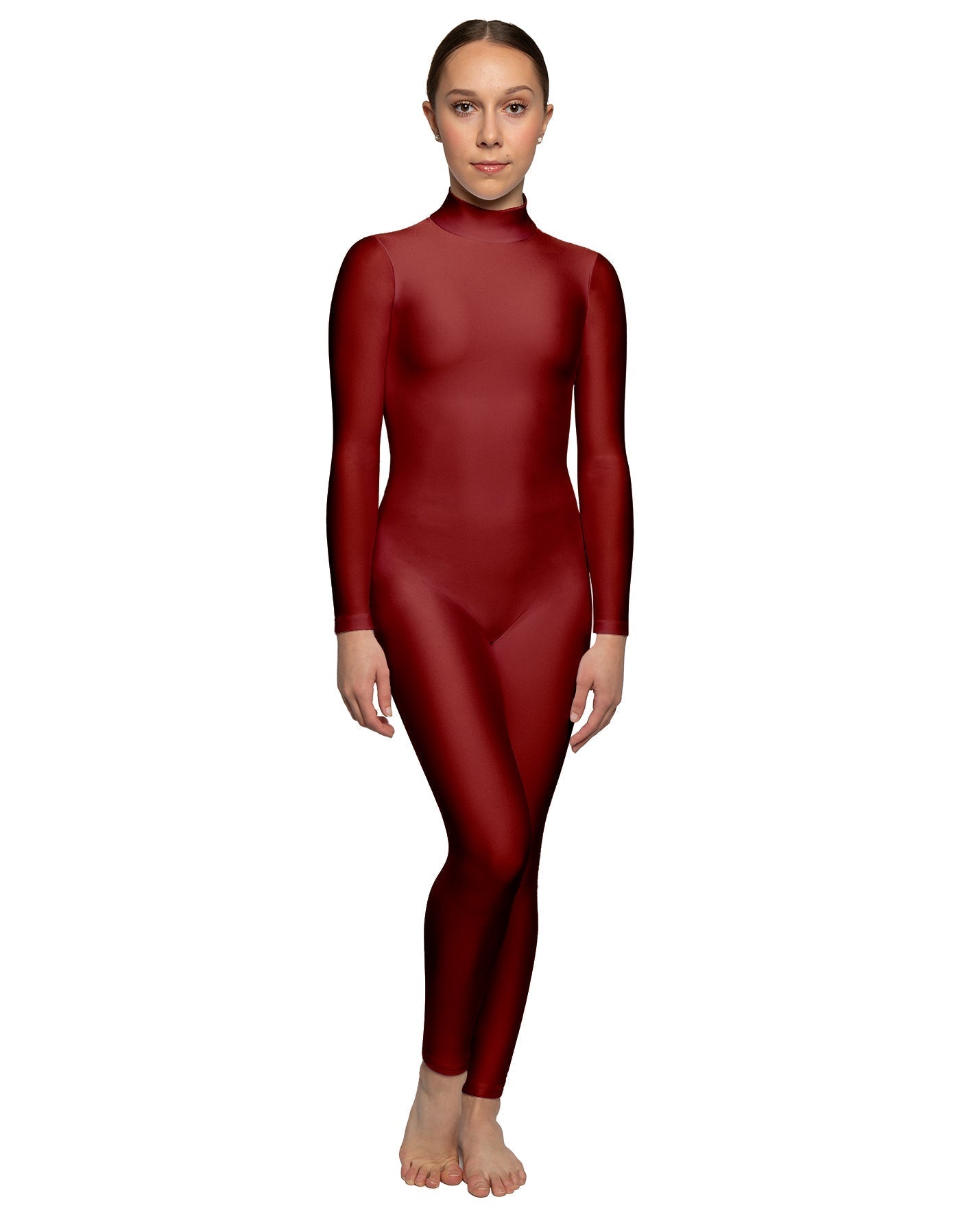 Solid Lycra LS Tneck Open Back Unitard