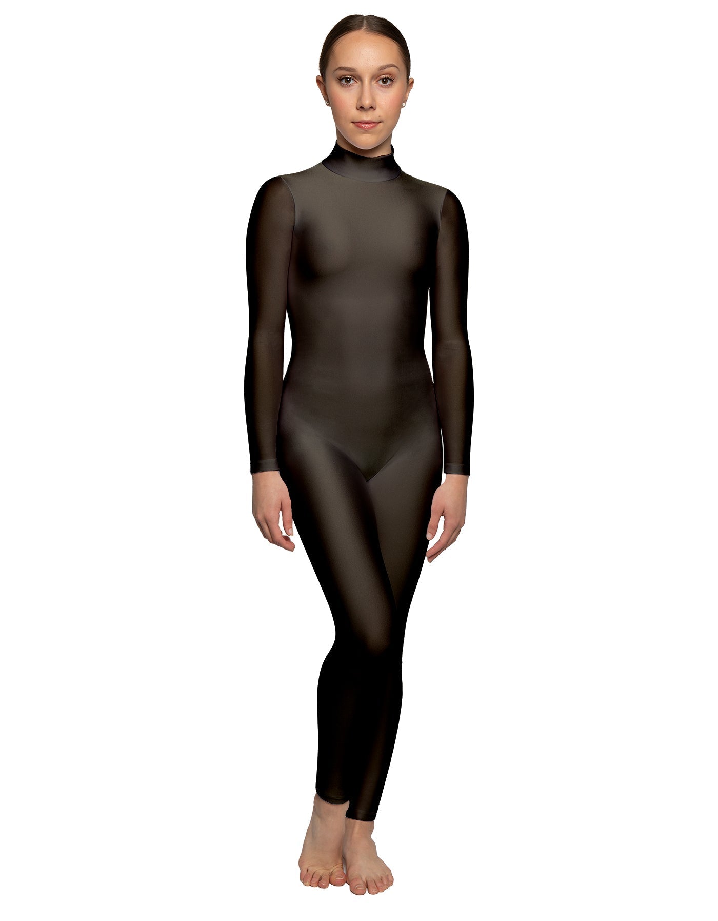 Solid Lycra LS Tneck Open Back Unitard