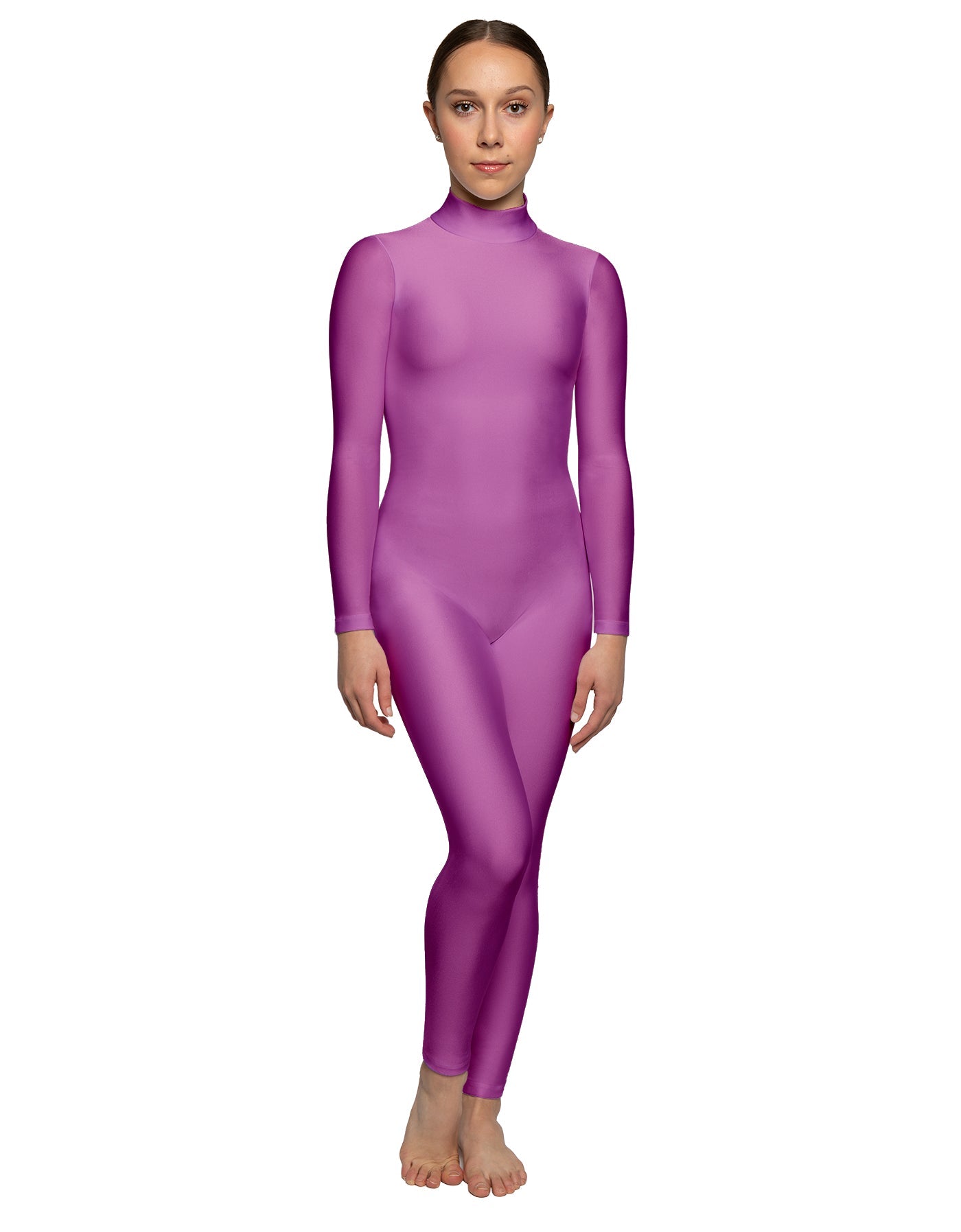 Solid Lycra LS Tneck Open Back Unitard