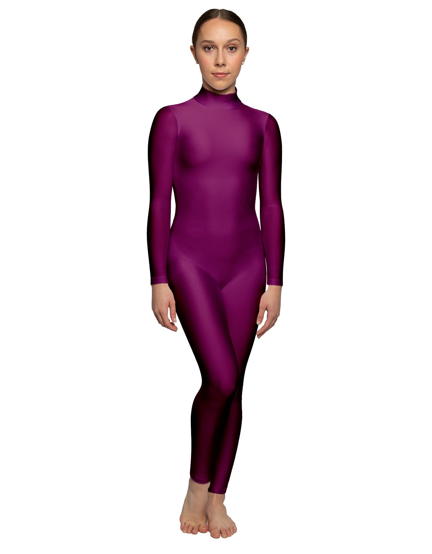 Solid Lycra LS Tneck Open Back Unitard