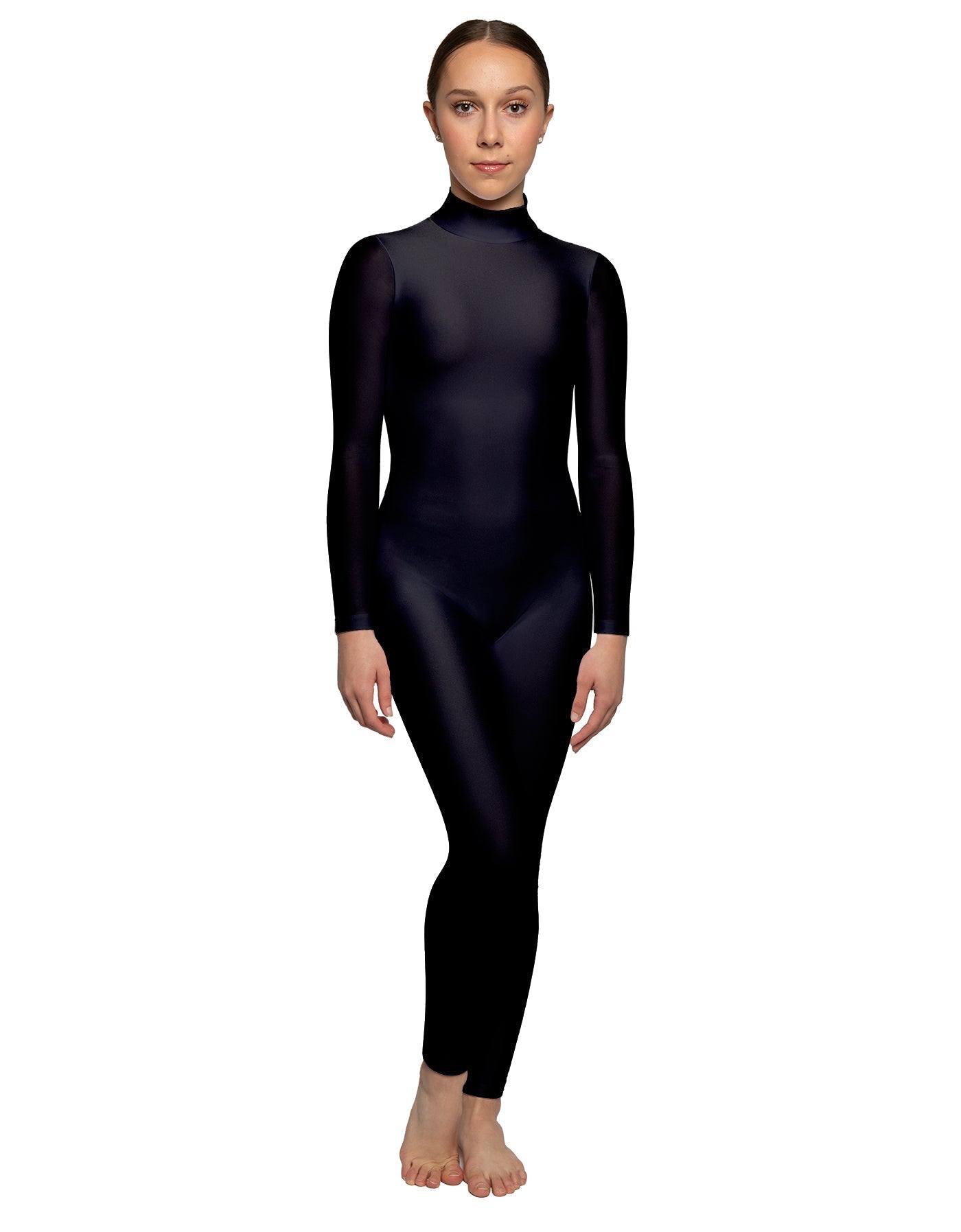 Solid Lycra LS Tneck Open Back Unitard