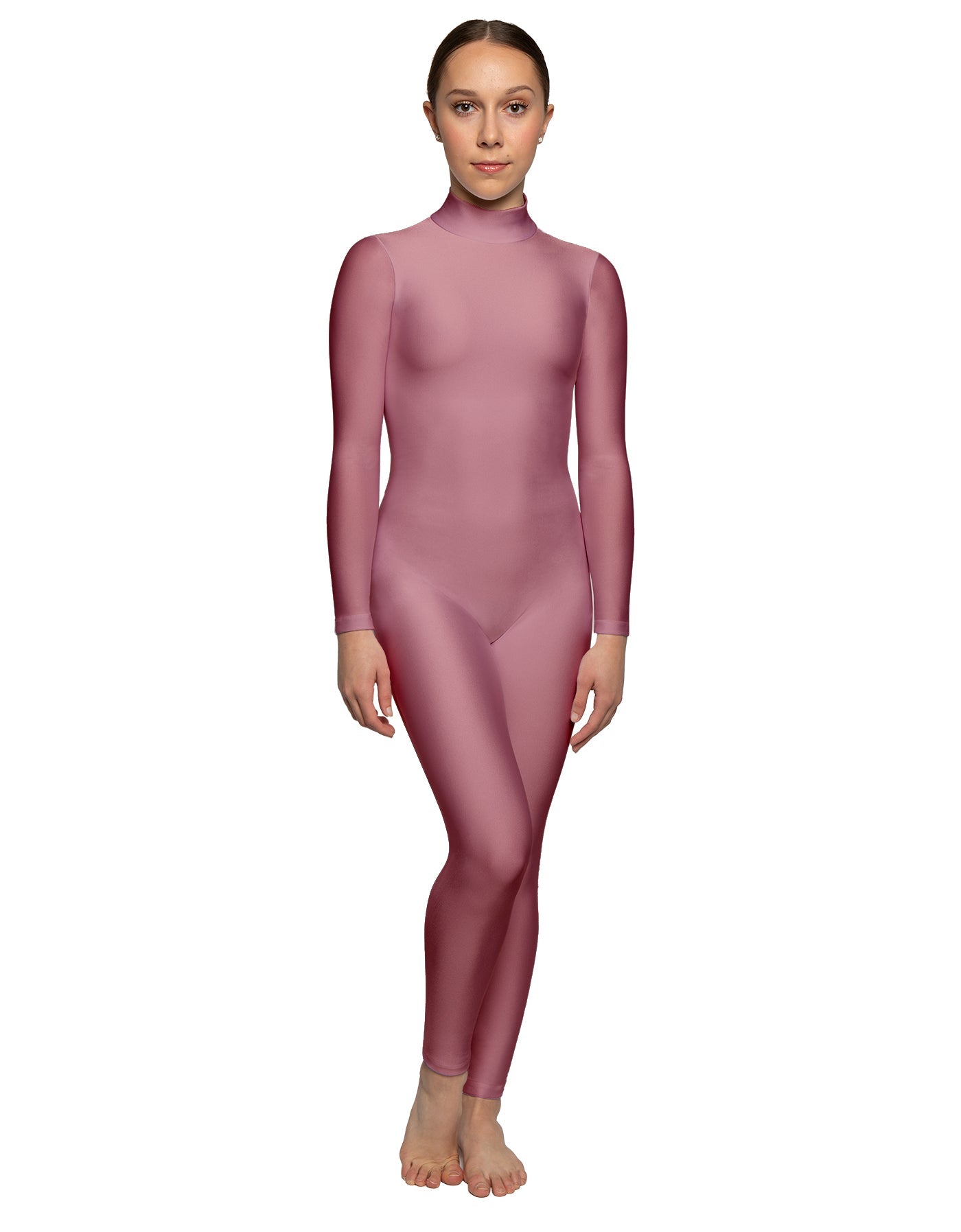 Solid Lycra LS Tneck Open Back Unitard