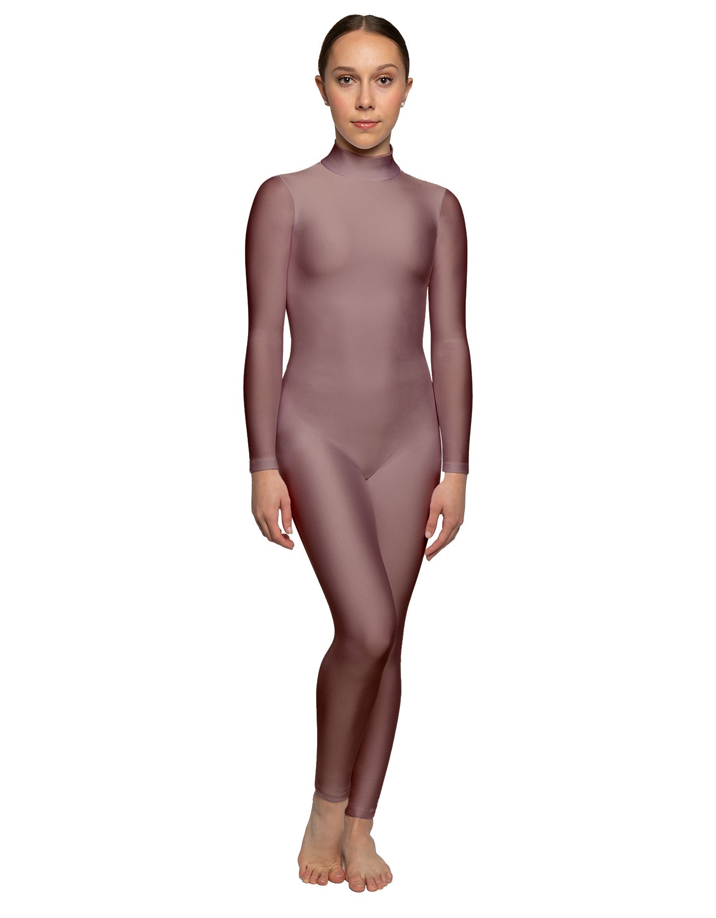 Solid Lycra LS Tneck Open Back Unitard