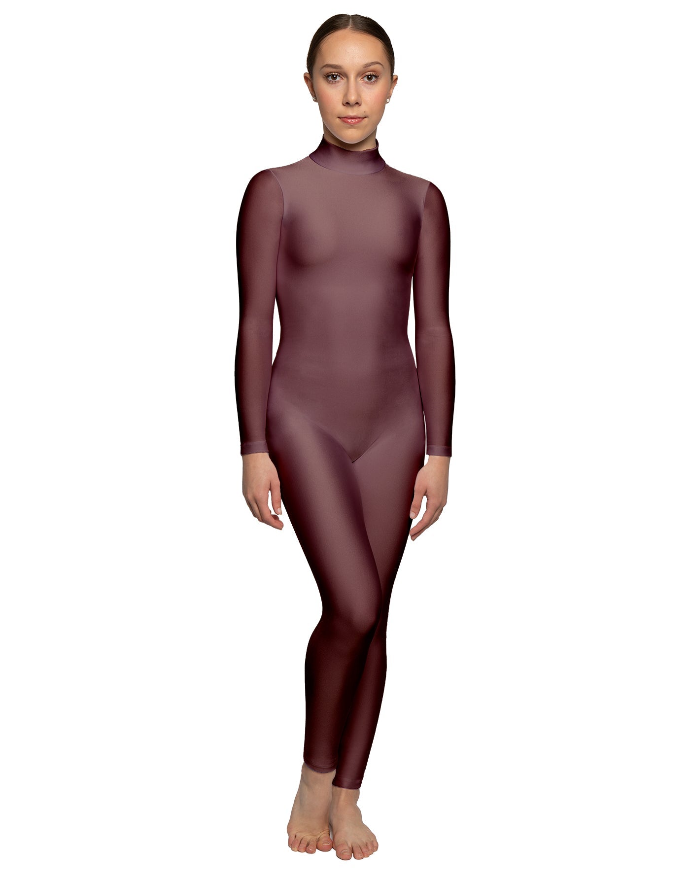 Solid Lycra LS Tneck Open Back Unitard