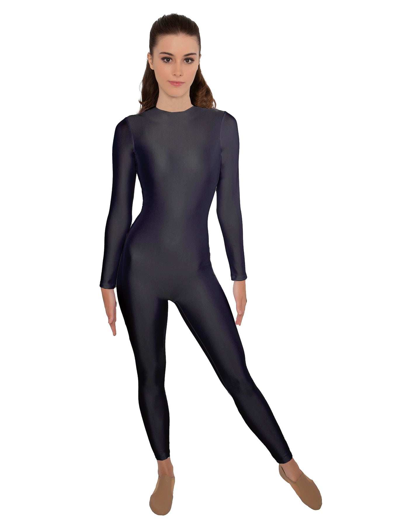 Solid Lycra LS Open Back Unitard