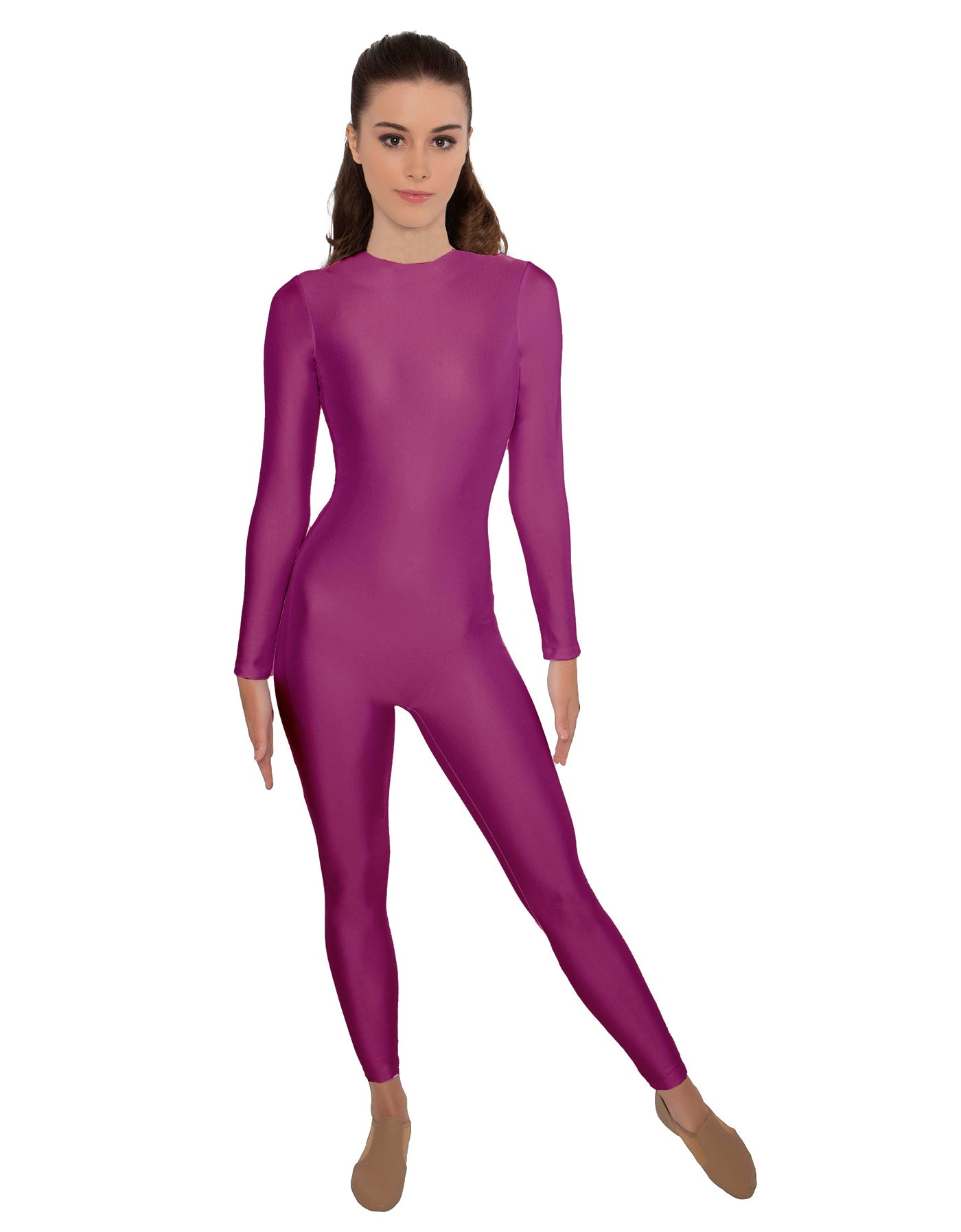 Solid Lycra LS Open Back Unitard