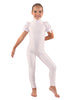 Solid Lycra Puff Sleeve Zipper Back Unitard