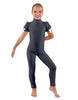 Solid Lycra Puff Sleeve Zipper Back Unitard