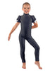 Solid Lycra Puff Sleeve Zipper Back Unitard