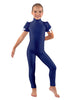 Solid Lycra Puff Sleeve Zipper Back Unitard