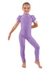 Solid Lycra Puff Sleeve Zipper Back Unitard
