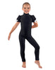 Solid Lycra Puff Sleeve Zipper Back Unitard