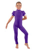 Solid Lycra Puff Sleeve Zipper Back Unitard