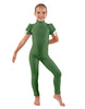 Solid Lycra Puff Sleeve Zipper Back Unitard