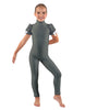 Solid Lycra Puff Sleeve Zipper Back Unitard