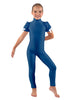 Solid Lycra Puff Sleeve Zipper Back Unitard