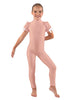 Solid Lycra Puff Sleeve Zipper Back Unitard