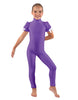 Solid Lycra Puff Sleeve Zipper Back Unitard