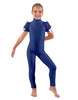 Solid Lycra Puff Sleeve Zipper Back Unitard