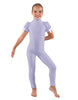 Solid Lycra Puff Sleeve Zipper Back Unitard