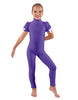 Solid Lycra Puff Sleeve Zipper Back Unitard