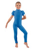 Solid Lycra Puff Sleeve Zipper Back Unitard
