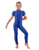Solid Lycra Puff Sleeve Zipper Back Unitard