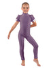 Solid Lycra Puff Sleeve Zipper Back Unitard
