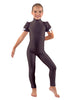 Solid Lycra Puff Sleeve Zipper Back Unitard