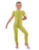 Solid Lycra Puff Sleeve Zipper Back Unitard