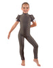 Solid Lycra Puff Sleeve Zipper Back Unitard