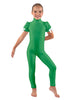 Solid Lycra Puff Sleeve Zipper Back Unitard