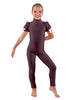 Solid Lycra Puff Sleeve Zipper Back Unitard
