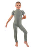 Solid Lycra Puff Sleeve Zipper Back Unitard