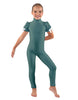 Solid Lycra Puff Sleeve Zipper Back Unitard