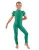 Solid Lycra Puff Sleeve Zipper Back Unitard