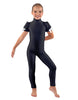 Solid Lycra Puff Sleeve Zipper Back Unitard