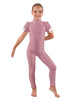 Solid Lycra Puff Sleeve Zipper Back Unitard