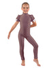 Solid Lycra Puff Sleeve Zipper Back Unitard