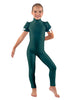 Solid Lycra Puff Sleeve Zipper Back Unitard