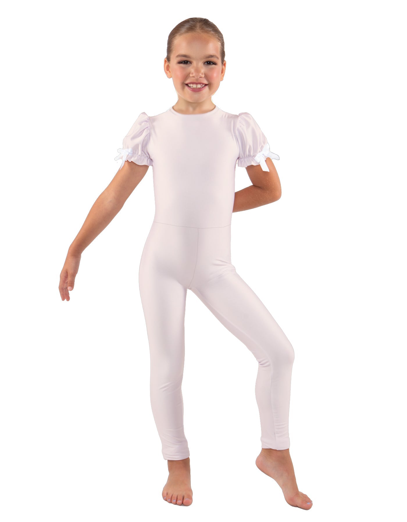 Solid Lycra Puff Sleeve Round Neck Keyhole Unitard