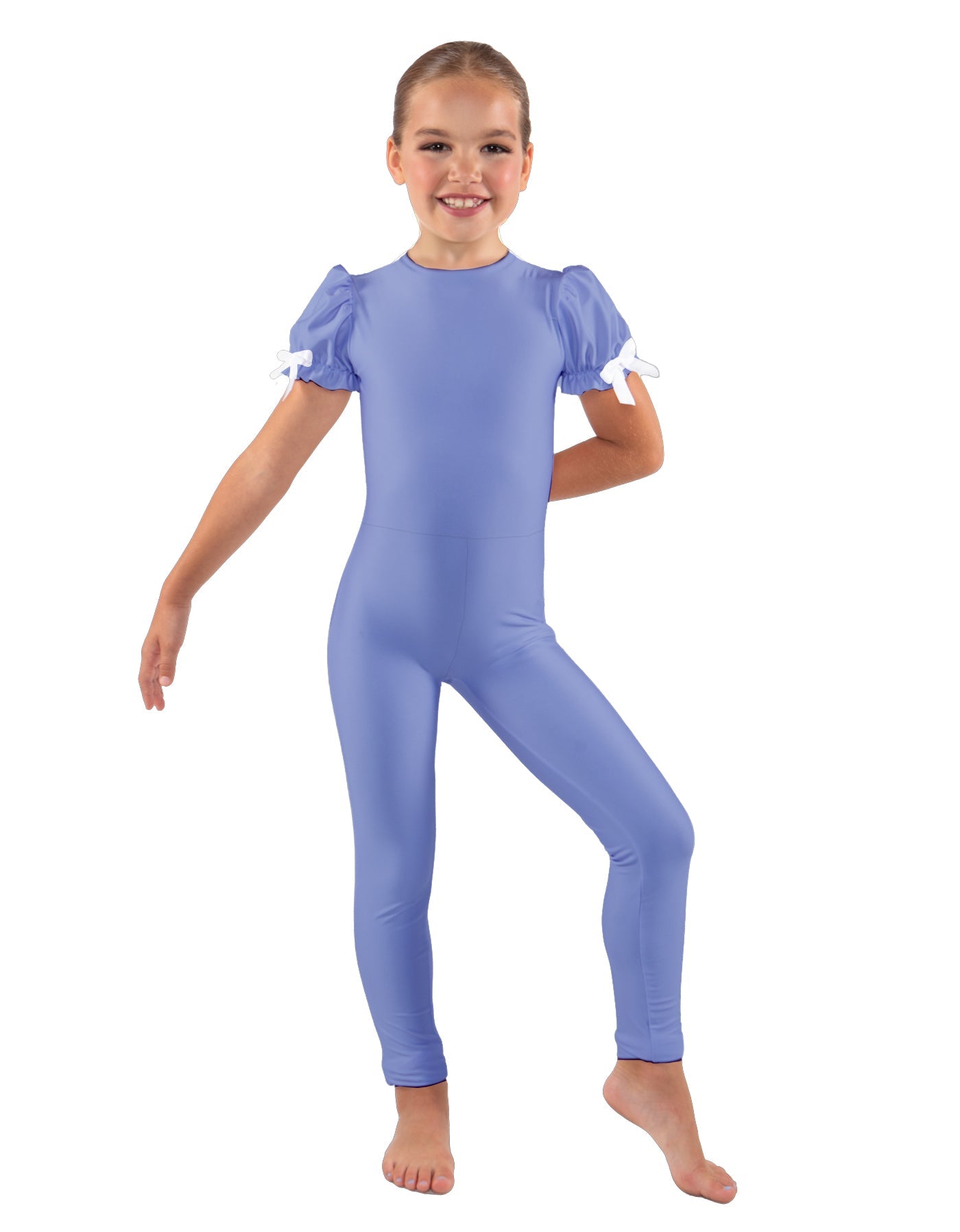 Solid Lycra Puff Sleeve Round Neck Keyhole Unitard