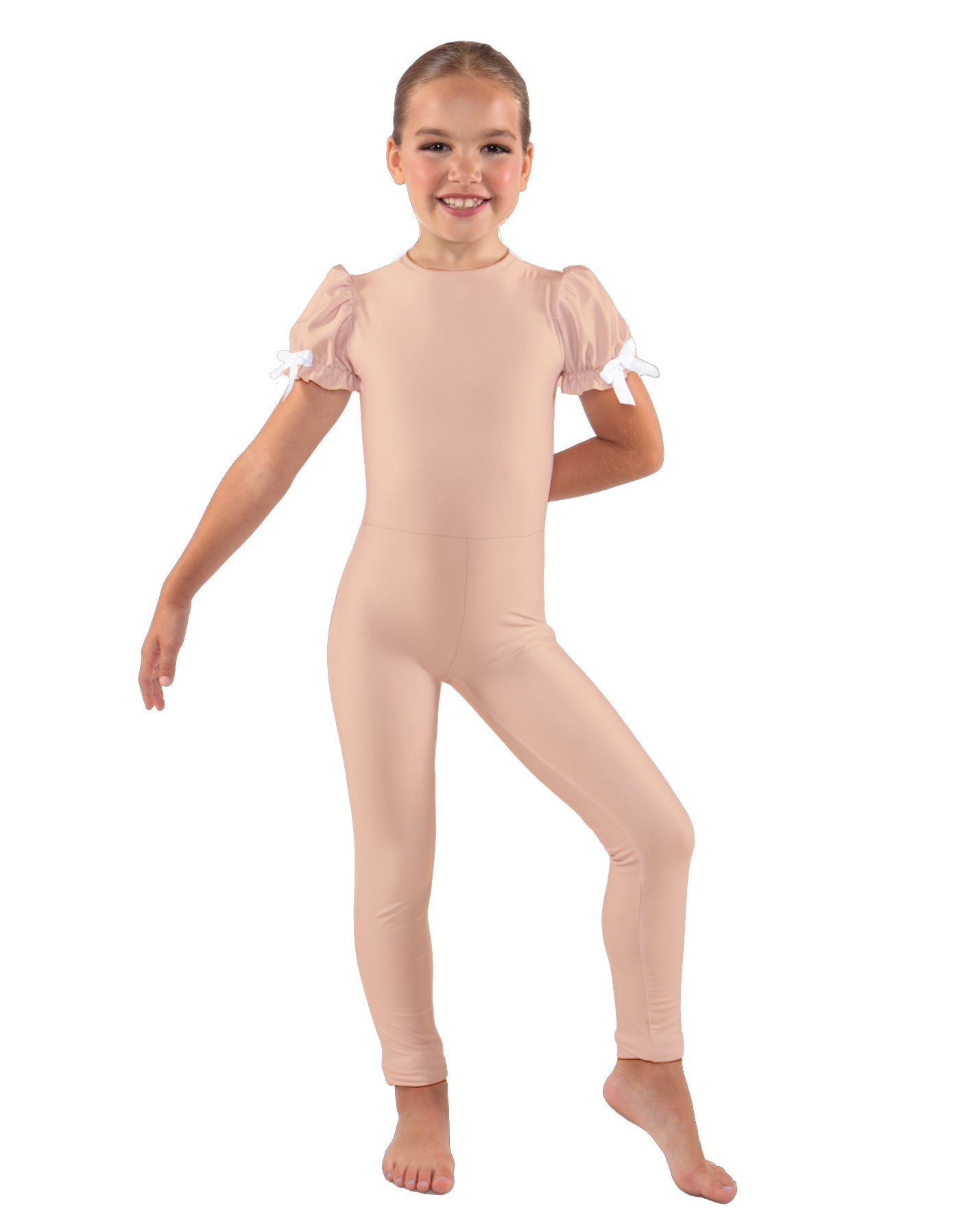 Solid Lycra Puff Sleeve Round Neck Keyhole Unitard