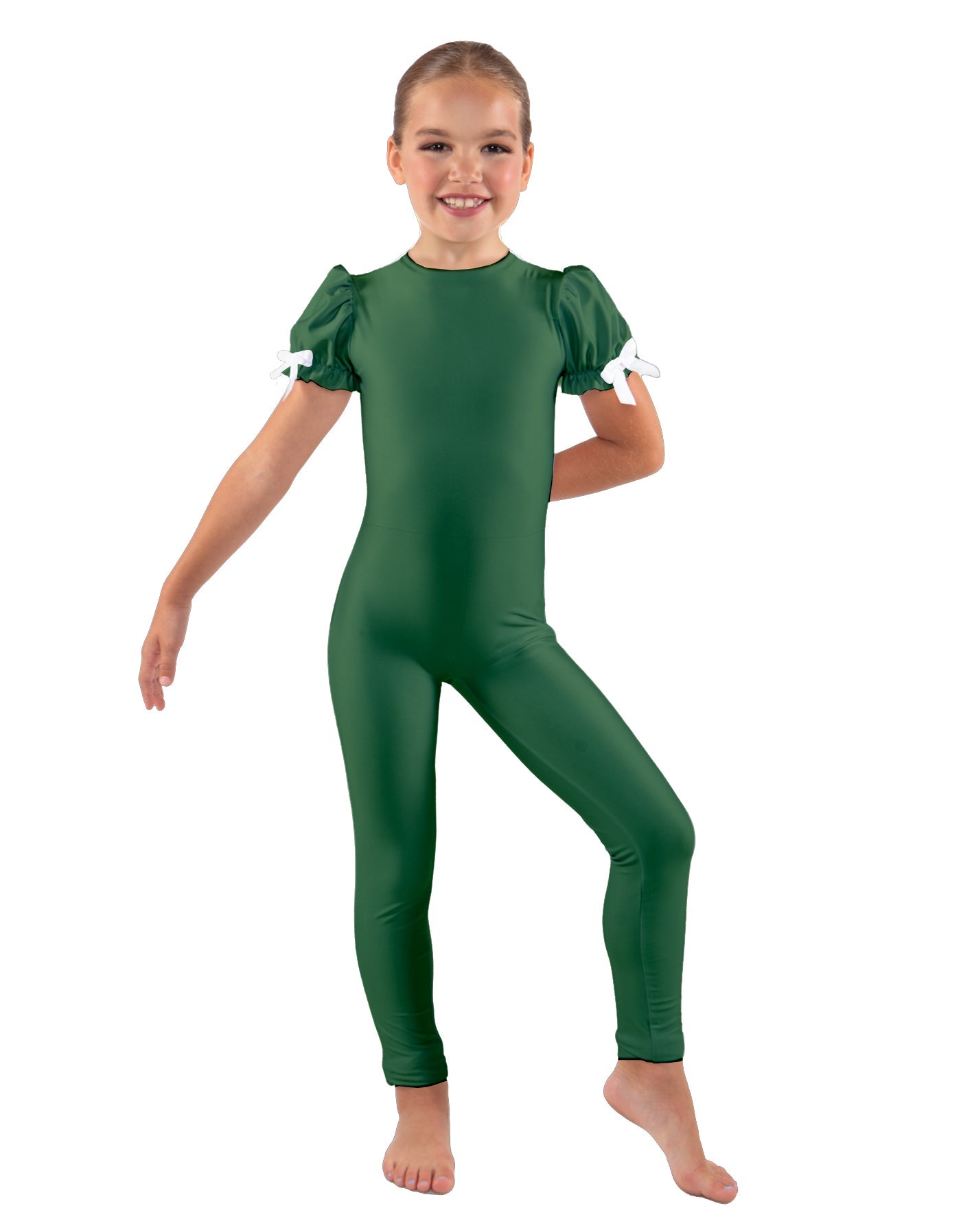 Solid Lycra Puff Sleeve Round Neck Keyhole Unitard