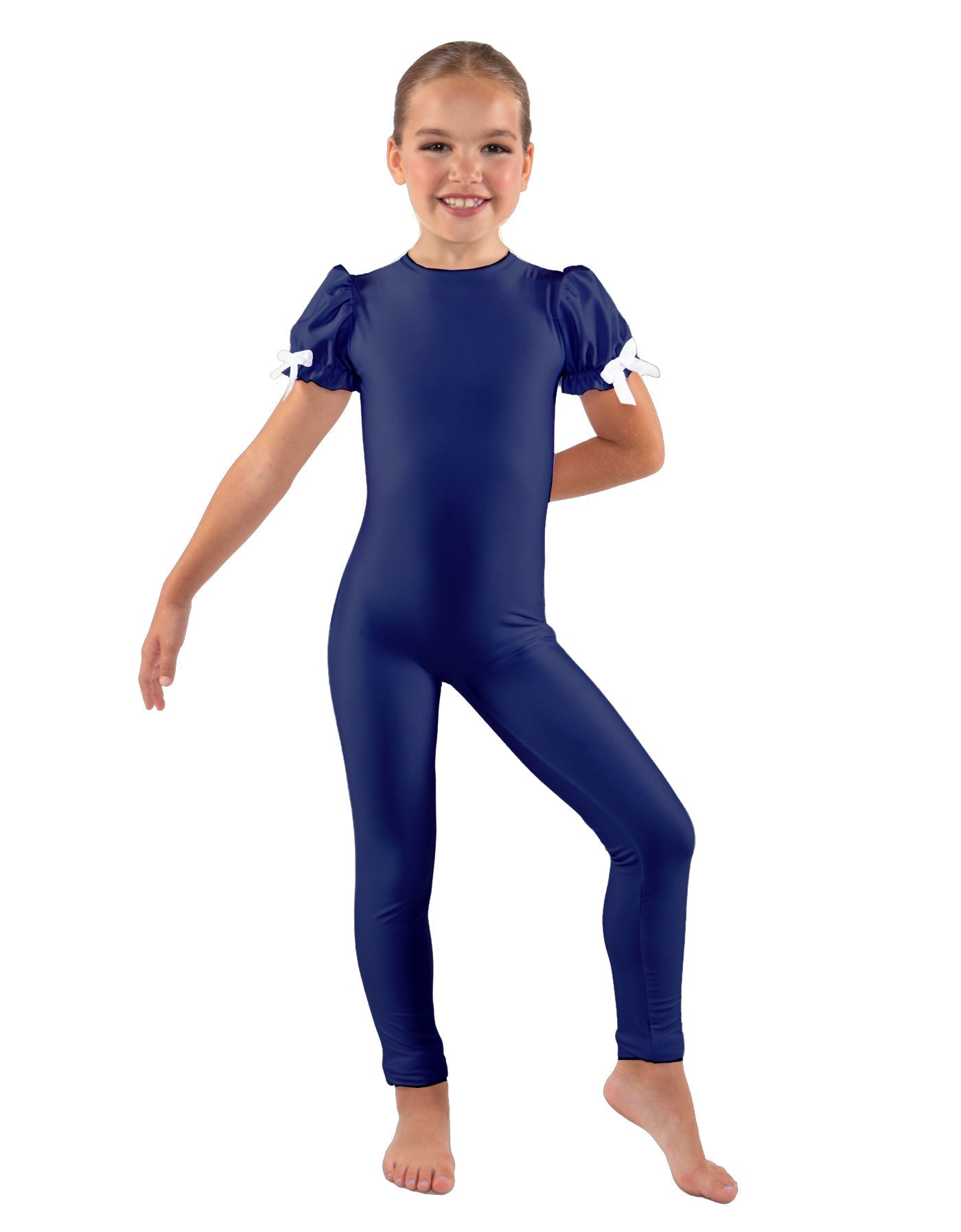 Solid Lycra Puff Sleeve Round Neck Keyhole Unitard