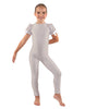 Solid Lycra Puff Sleeve Round Neck Keyhole Unitard