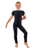 Solid Lycra Puff Sleeve Round Neck Keyhole Unitard
