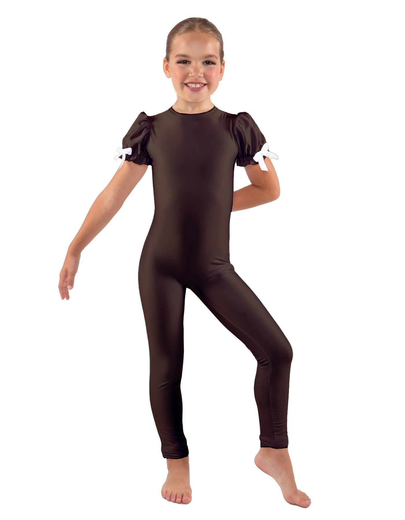 Solid Lycra Puff Sleeve Round Neck Keyhole Unitard